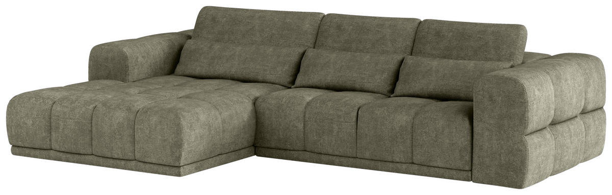 HÖRNSOFFA i chenille olivgrön  - olivgrön/svart, Klassisk, textil/plast (203/290cm) - MID.YOU