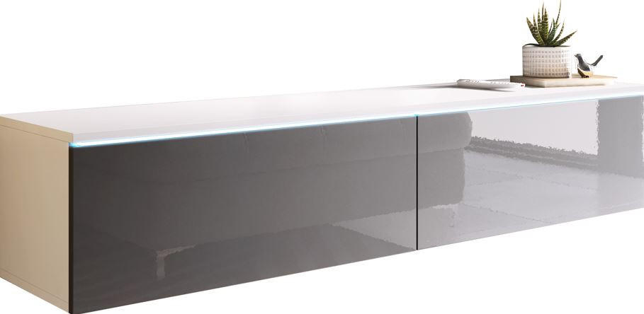 Lowboard B: 140 cm Weiß Matt/Grau Hochglanz