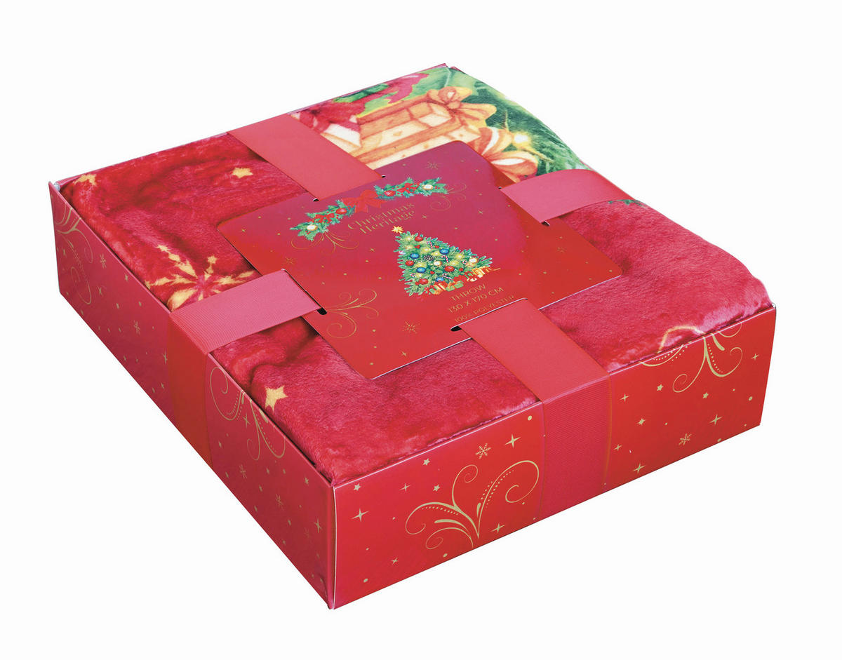 DECKE CHRISTMAS HERITAGE 130/170 cm  - Smaragdgrün/Rot, Basics, Textil (130/170cm) - POZZI AND EASY LIFE