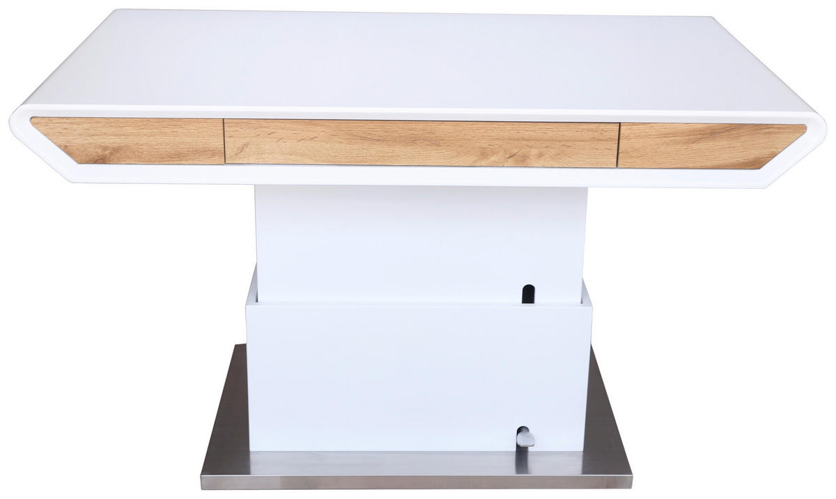 COUCHTISCH 130/70/49,5-77,5 cm rechteckig Weiß, Eichefarben  - Eichefarben/Weiß, Design, Holzwerkstoff/Metall (130/70/49,5-77,5cm) - Livetastic