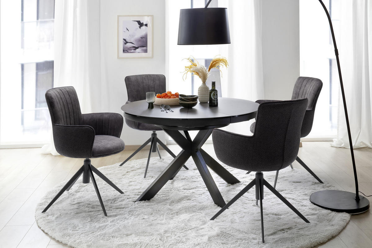 ESSTISCH in Metall, Keramik 120-160/120/76 cm  - Anthrazit, Design, Keramik/Metall (120-160/120/76cm) - Livetastic
