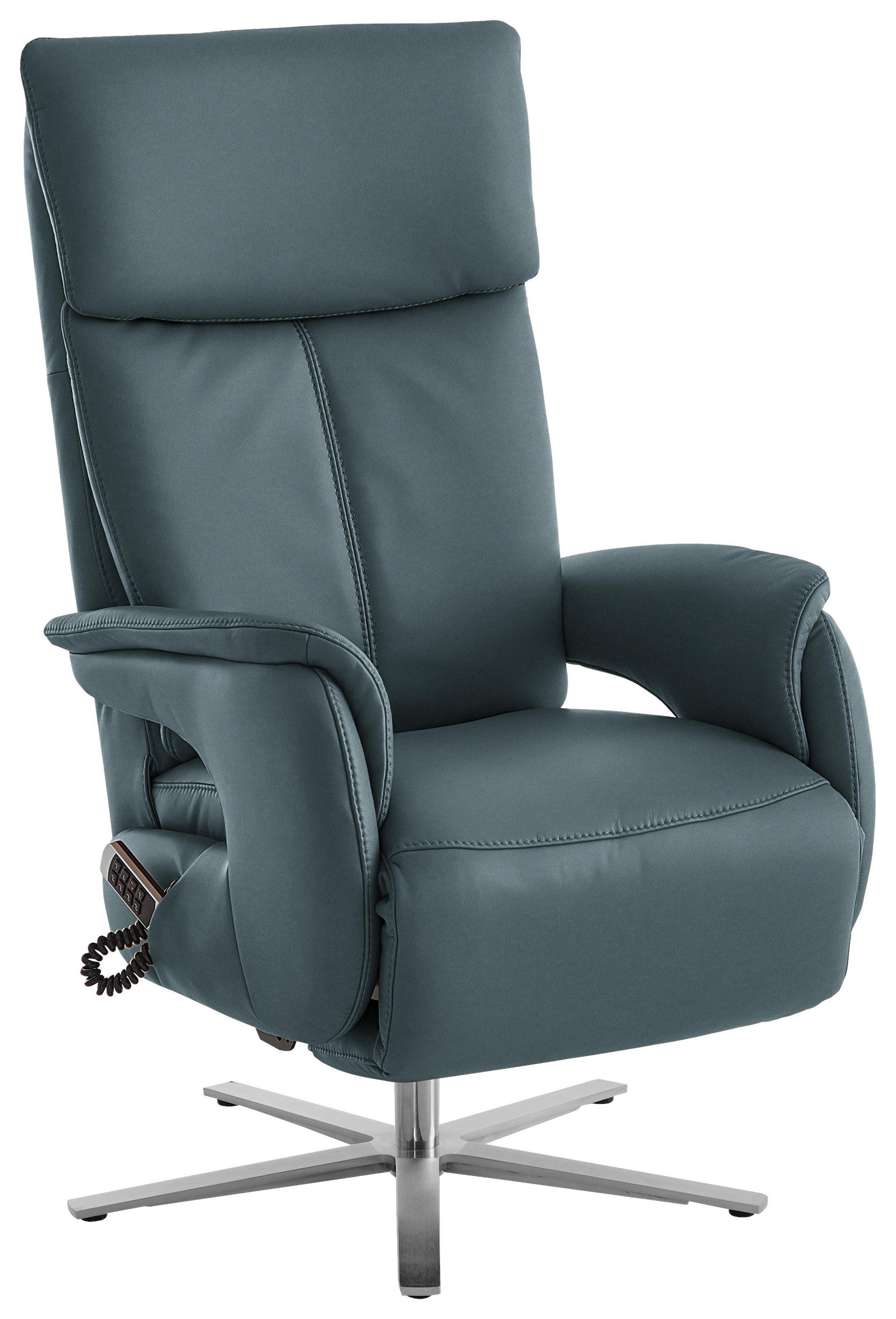RELAXSESSEL in Leder Blaugrau  - Edelstahlfarben/Blaugrau, Design, Leder/Metall (70/124/85cm) - Cantus