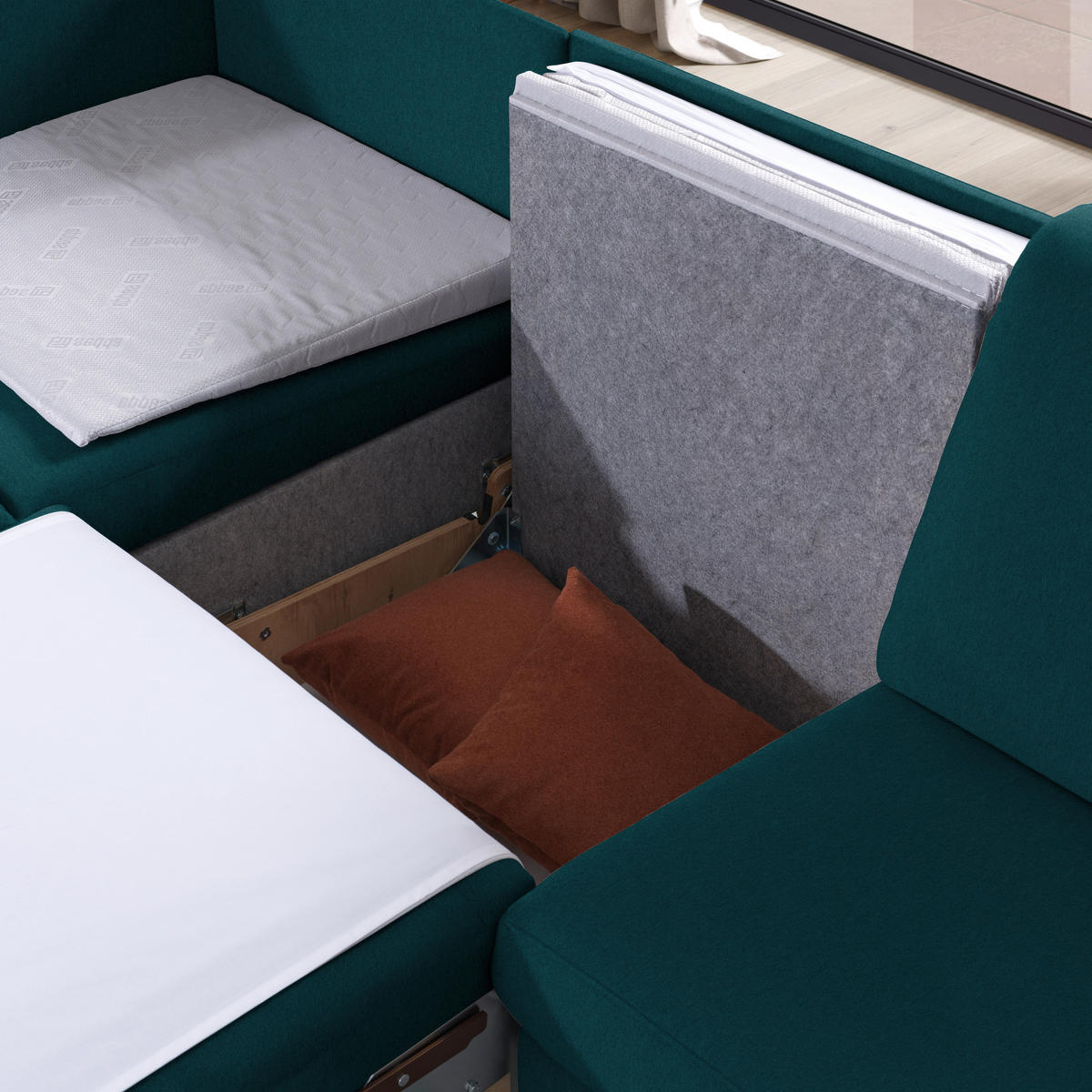 ECKSOFA in Flachgewebe Petrol  203/261 cm  - Eichefarben/Petrol, KONVENTIONELL, Holz/Textil (203/261cm) - Sedda