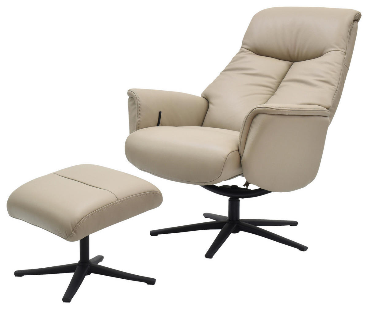 RELAXSESSELSET RELAVO Lederlook Echtleder Hocker    - Schwarz/Grau, Design, Leder/Textil (72/109/86/111/81cm) - Livetastic