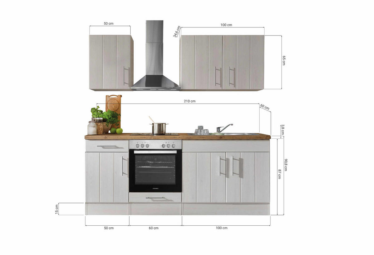 KÜCHENBLOCK 210 cm   in Weiss, Lärchefarben  - Wildeiche/Weiss, Romantik / Landhaus, Holzwerkstoff/Metall (210cm) - Respekta