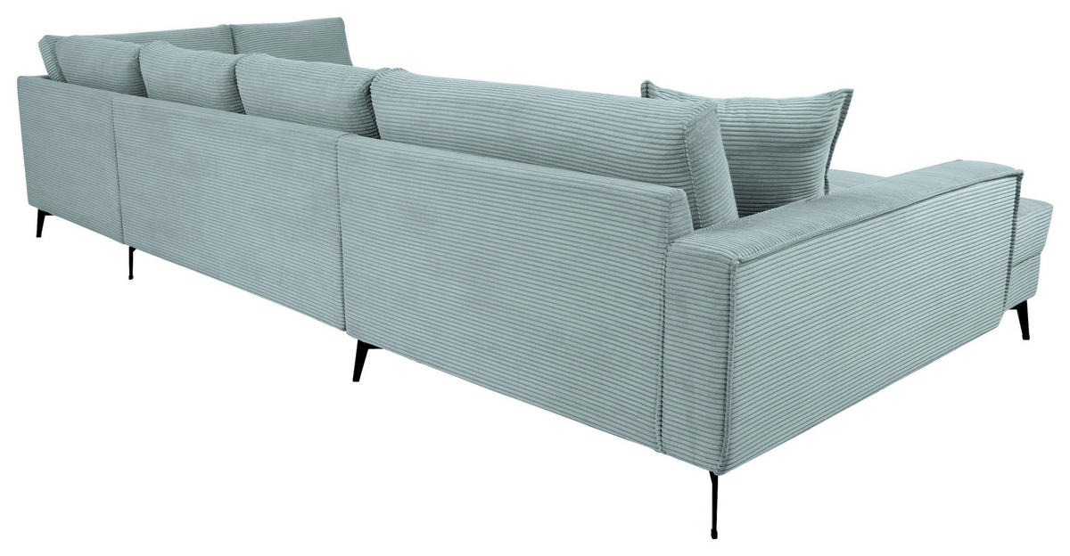 WOHNLANDSCHAFT ZERO Salbeigrün Cord  - Salbeigrün/Schwarz, Trend, Textil/Metall (173/362/195cm) - Livetastic