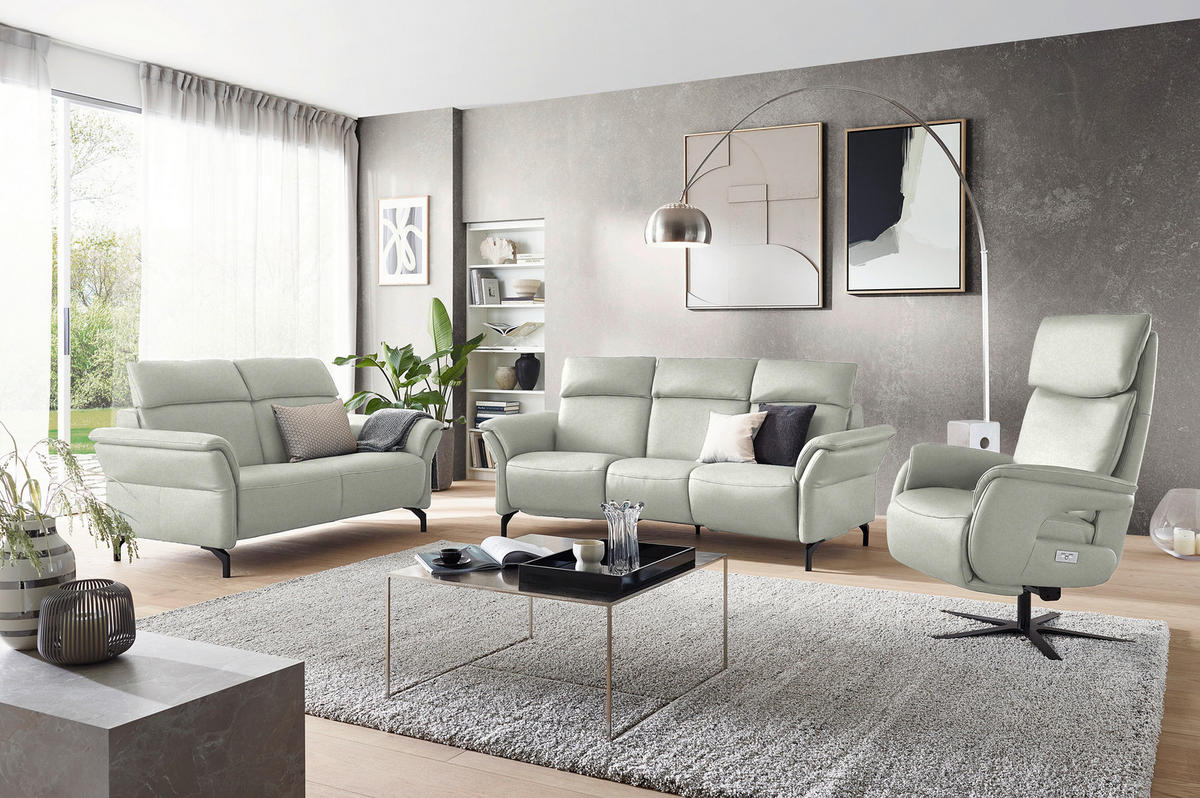 TRAPEZSOFA in Mikrofaser Hellgrau  - Hellgrau/Schwarz, Konventionell, Textil/Metall (221/103/95cm) - Dieter Knoll