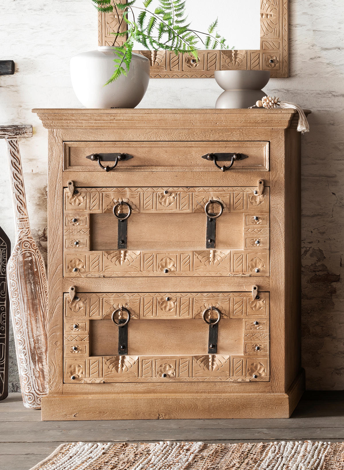 SCHUHSCHRANK Mangoholz massiv Naturfarben  - Schwarz/Naturfarben, Design, Holz/Metall (85/102/45cm) - MID.YOU