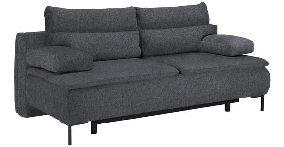 BOXSPRINGSOFA Webstoff Grau Rückenkissen, Armlehnenkissen, Bettkasten, Schlaffunktion, Rücken echt  - Schwarz/Grau, Design, Textil/Metall (202/93/100cm) - Novel