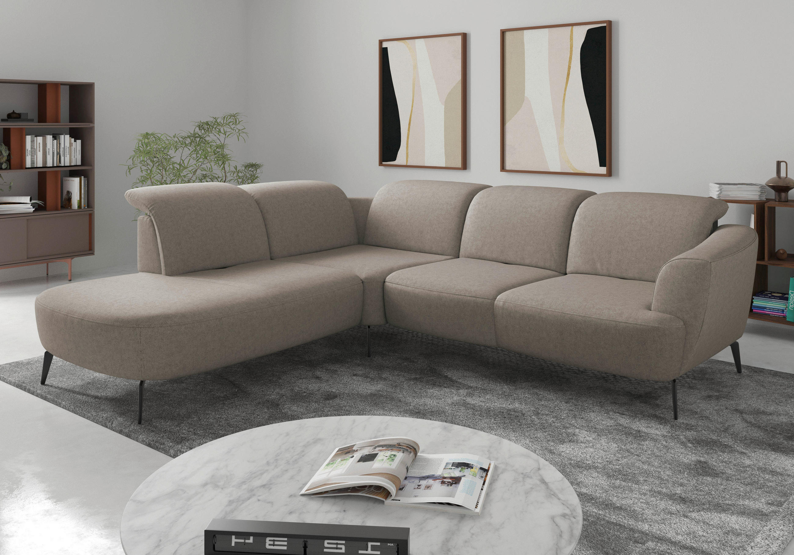 ECKSOFA in Flachgewebe Taupe  267/300 cm  - Taupe/Schwarz, KONVENTIONELL, Textil/Metall (267/300cm) - Sit & More