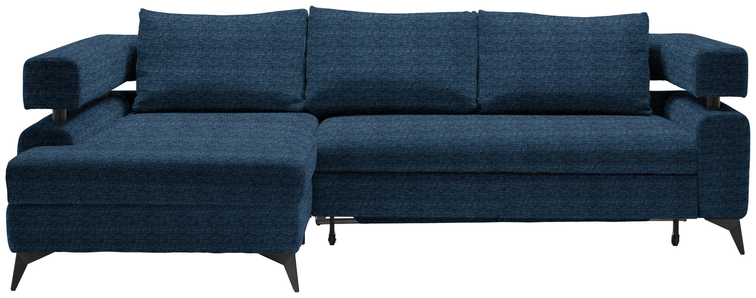 ECKSOFA in Chenille Dunkelblau  - Schwarz/Dunkelblau, Konventionell, Textil/Metall (184/265cm) - Hom`in