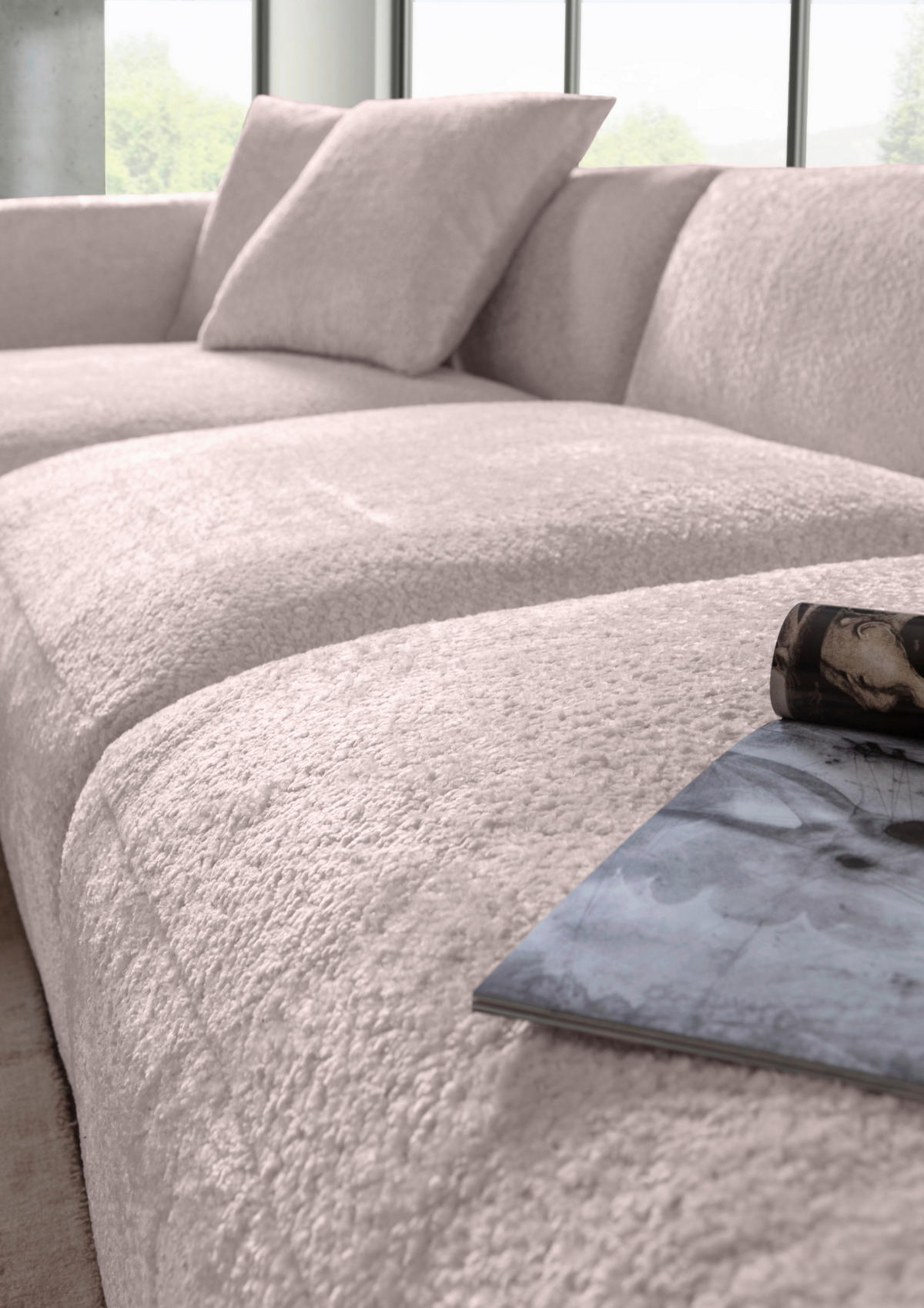 ECKSOFA Rosa Chenille  - Creme/Schwarz, MODERN, Kunststoff/Textil (178/323cm) - Carryhome