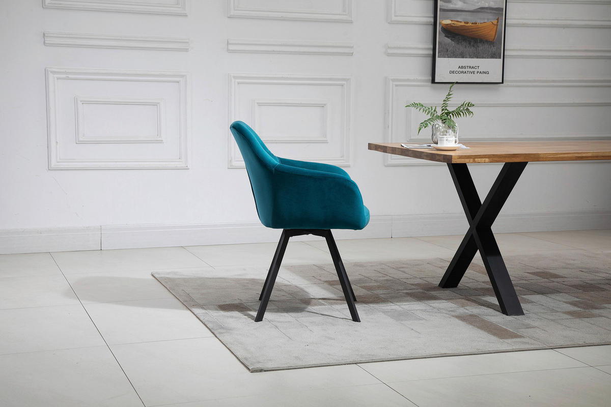 ARMLEHNSTUHL  in Samt  - Türkis/Schwarz, MODERN, Textil/Metall (61/85/62cm) - Livetastic