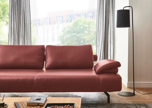 ECKSOFA Imola Weinrot Echtleder  - Anthrazit/Weinrot, Design, Leder/Metall (325/255cm) - Dieter Knoll