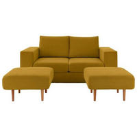 DREISITZER-SOFA inkl. Hocker Webstoff Gelb  - Eichefarben/Gelb, Design, Holz/Textil (212/96/107cm) - LOOKS by W.Joop