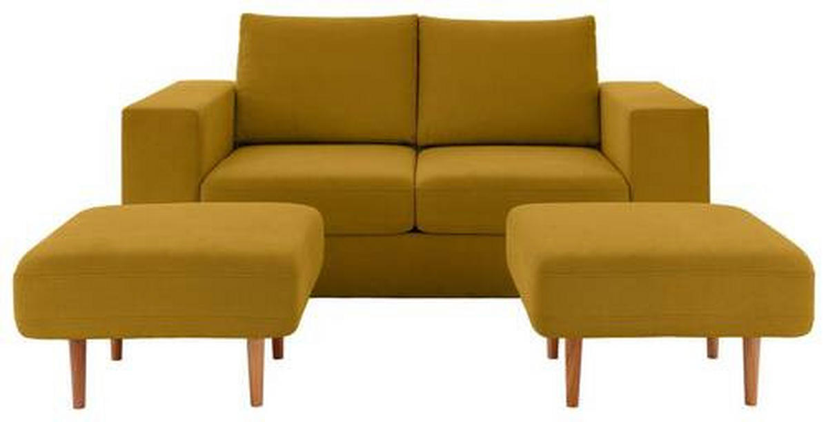 DREISITZER-SOFA inkl. Hocker Webstoff Gelb  - Eichefarben/Gelb, Design, Holz/Textil (212/96/107cm) - LOOKS by W.Joop