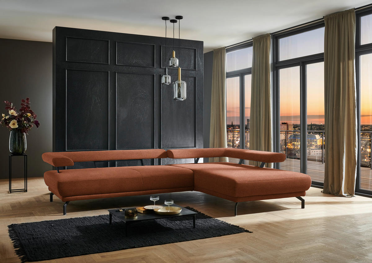 ECKSOFA in Chenille Rostfarben  - Rostfarben/Schwarz, Design, Textil/Metall (305/224cm) - Dieter Knoll