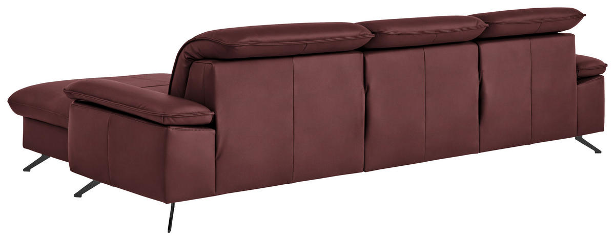 ECKSOFA  Echtleder Beere  - Beere/Schwarz, Design, Leder/Metall (307/169cm) - Beldomo Premium