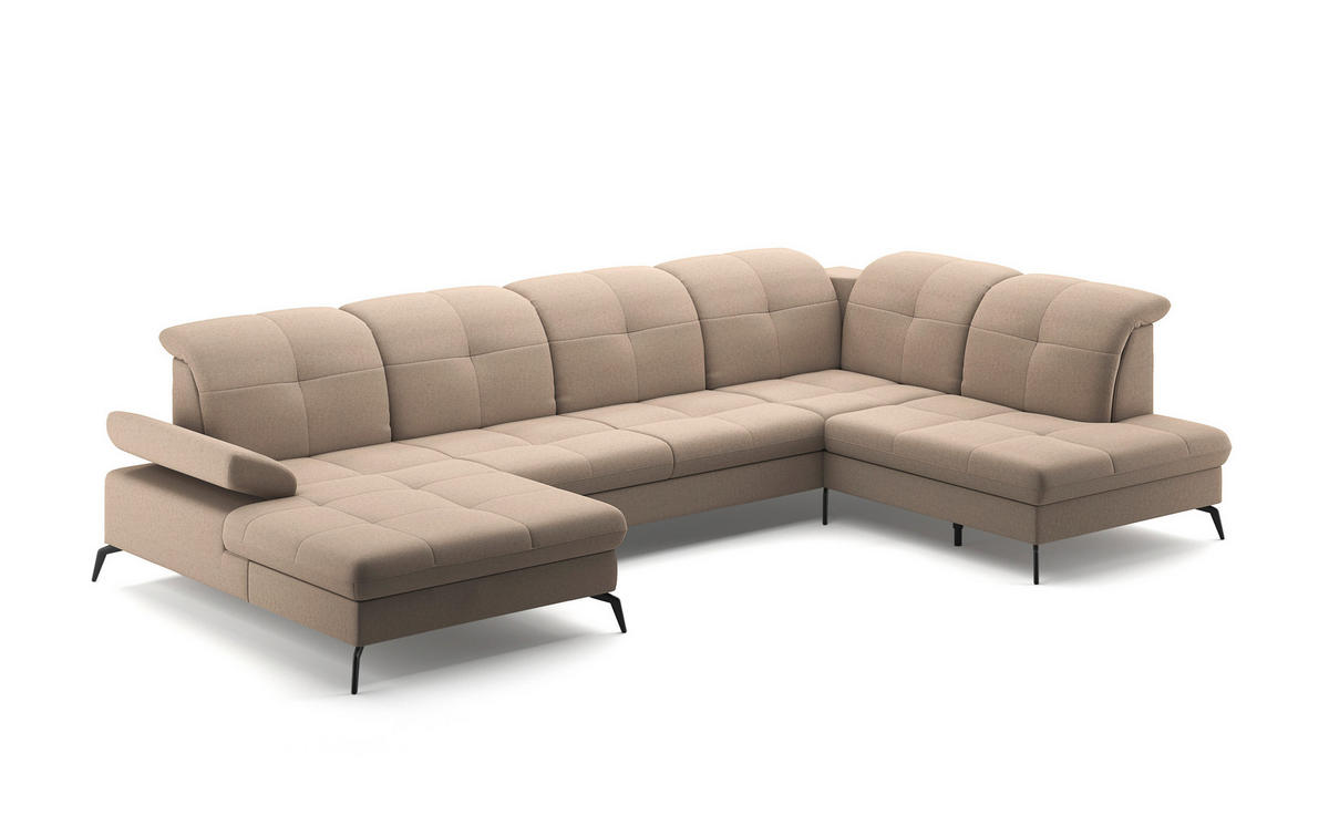 WOHNLANDSCHAFT in Flachgewebe Taupe  - Taupe/Schwarz, Konventionell, Textil/Metall (185/357/231cm) - Sit & More