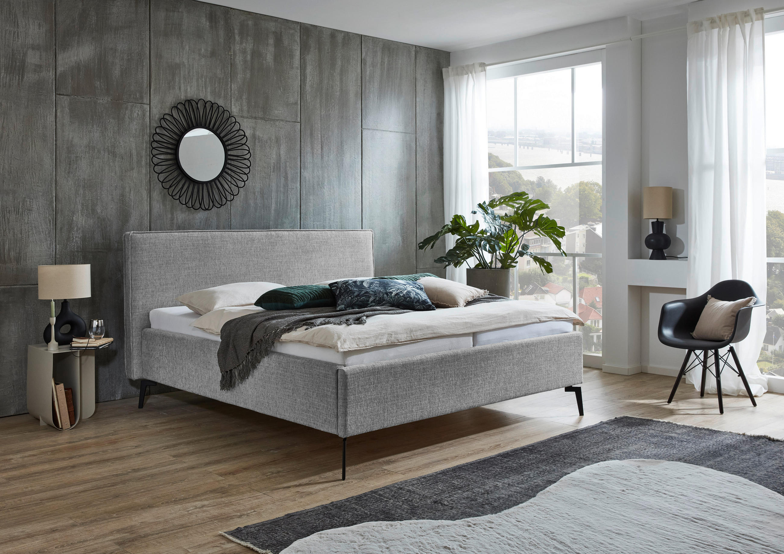 POLSTERBETT 160/200 cm  in Hellgrau  - Hellgrau/Schwarz, Design, Textil/Metall (160/200cm) - home24