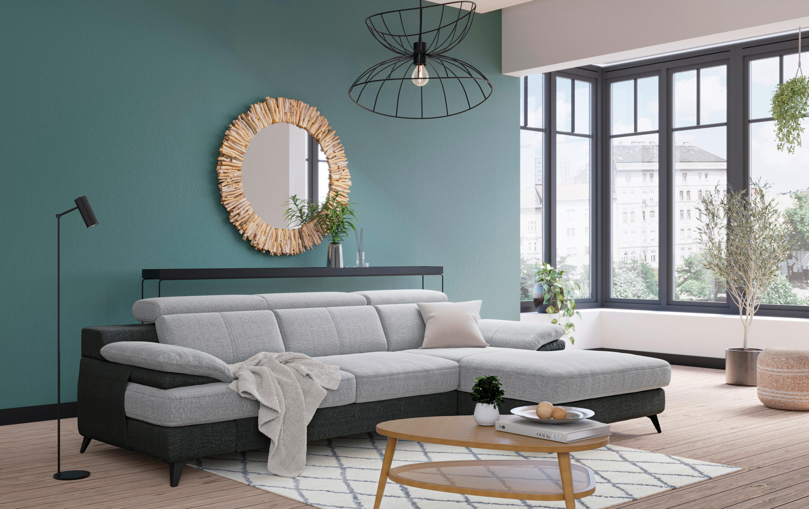 ECKSOFA in Chenille Graphitfarben, Silberfarben - Silberfarben/Schwarz, Design, Textil/Metall (291/80-98/178cm) - Livetastic