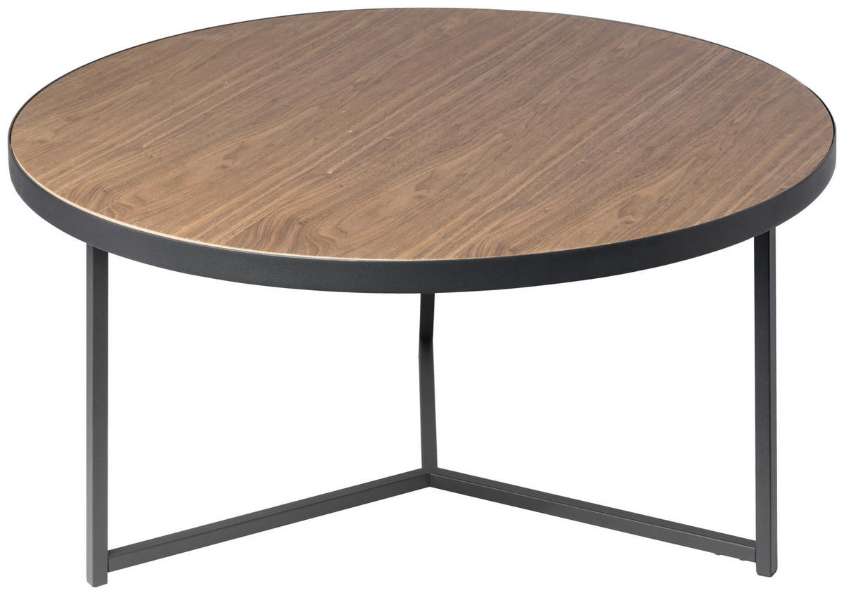 COUCHTISCH Walnuss furniert rund Schwarz, Walnussfarben  - Walnussfarben/Schwarz, Design, Holz/Holzwerkstoff (80/40/80cm) - MID.YOU