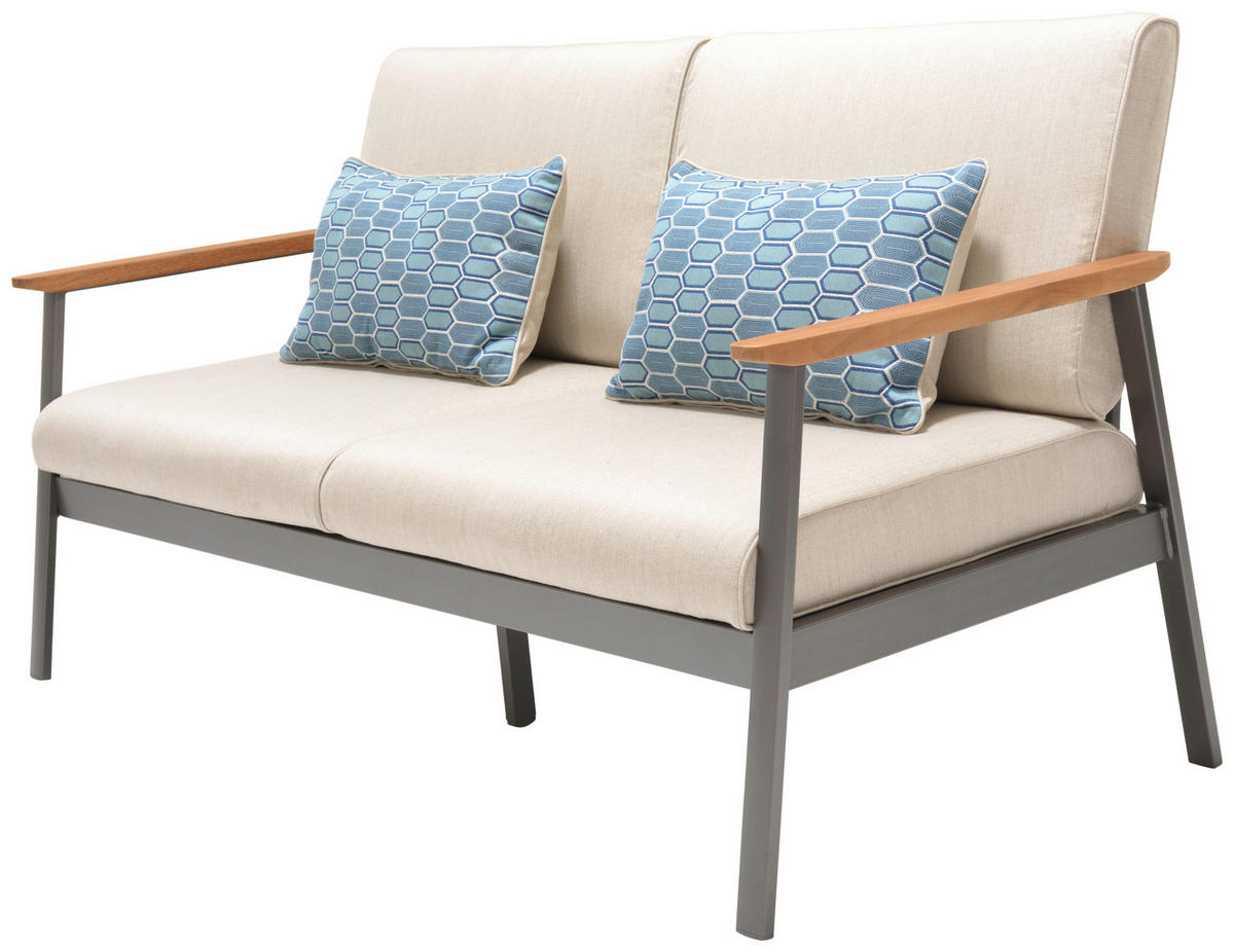 2,5-SITZER Flachgewebe Hellgrau, Dunkelgrau, Teakfarben  - Blau/Dunkelgrau, Design, Holz/Textil (161/75,5/82cm) - Modante