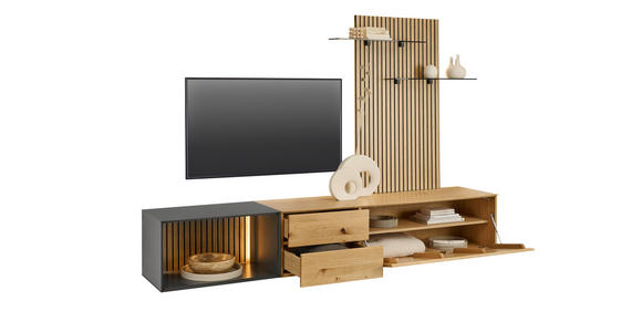 WOHNWAND 3-teilig  in Anthrazit, Eichefarben  261/160/50 cm  - Eichefarben/Anthrazit, Design, Glas/Holz (261/160/50cm) - Dieter Knoll