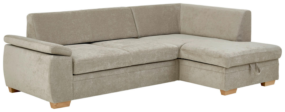 ECKSCHLAFSOFA  in Chenille Hellbraun  - Hellbraun/Eiche Bianco, KONVENTIONELL, Holz/Textil (253/170cm) - Beldomo Style