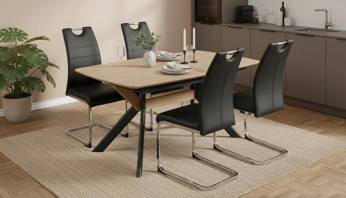 SCHWINGSTUHL  mit Griff Lederlook  Schwarz, Chromfarben  - Chromfarben/Schwarz, Design, Textil/Metall (42/99/56cm) - P & B