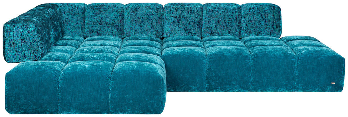 ECKSOFA in Velours Petrol  215/297 cm  - Petrol/Schwarz, Trend, Kunststoff/Textil (215/297cm) - Bretz