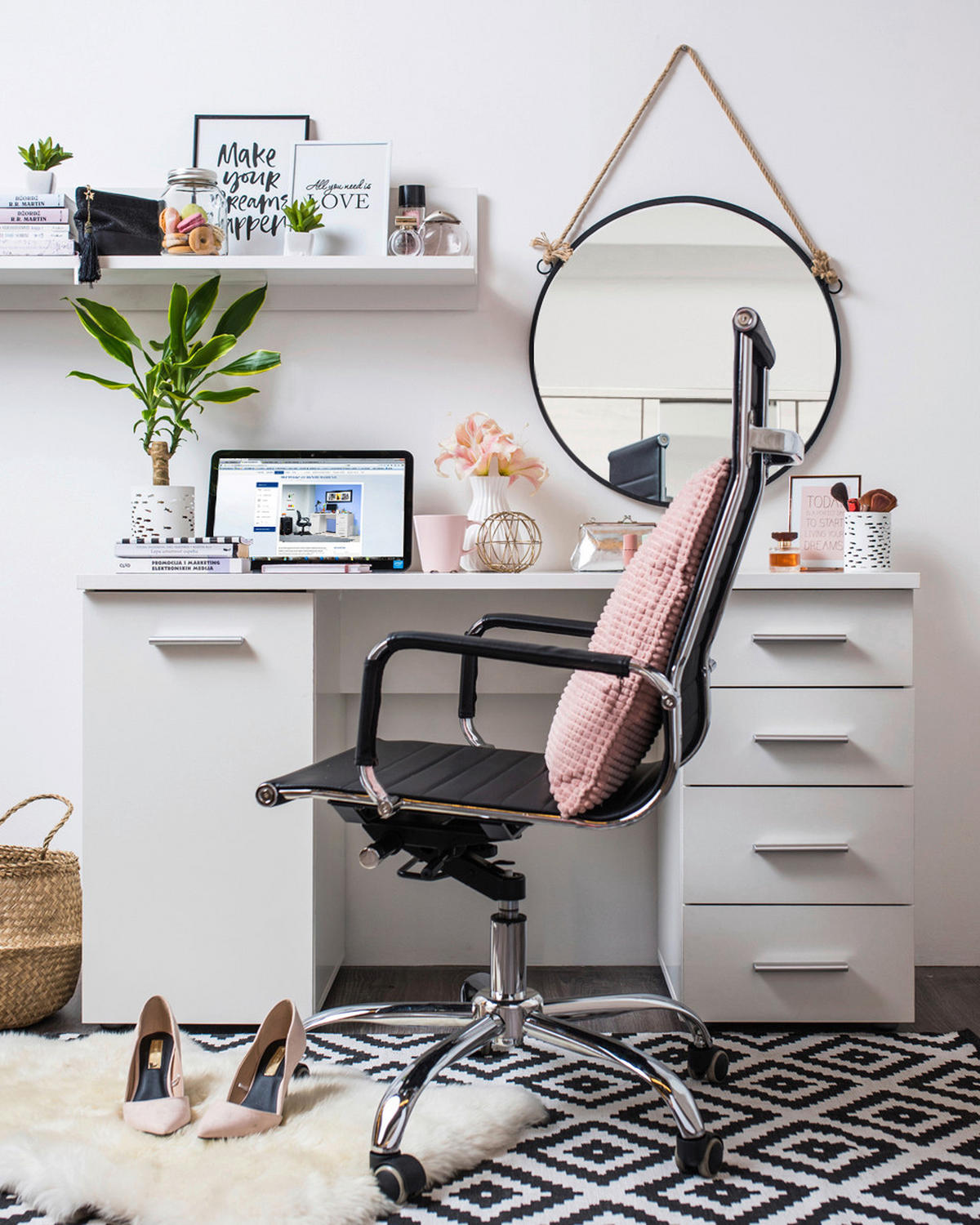 ÍRÓASZTAL 135/74/50 cm  - fehér, Basics, faalapú anyag (135/74/50cm) - Xora