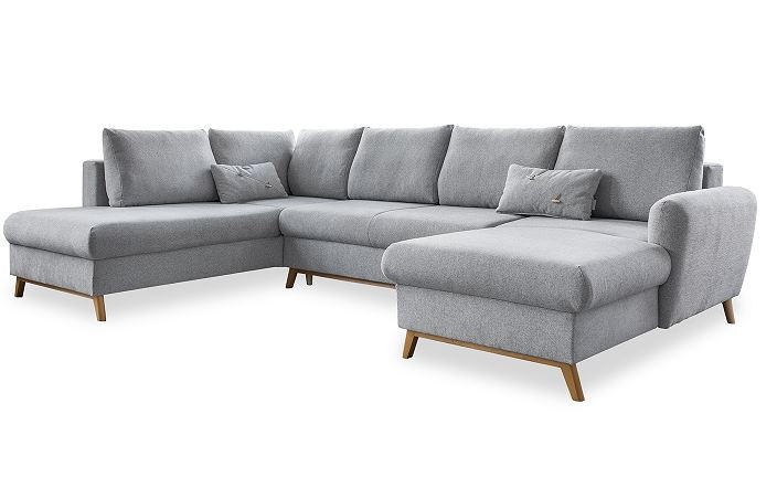 WOHNLANDSCHAFT Hellgrau Chenille  - Hellgrau/Naturfarben, Holz/Textil (202/312/157cm) - MID.YOU