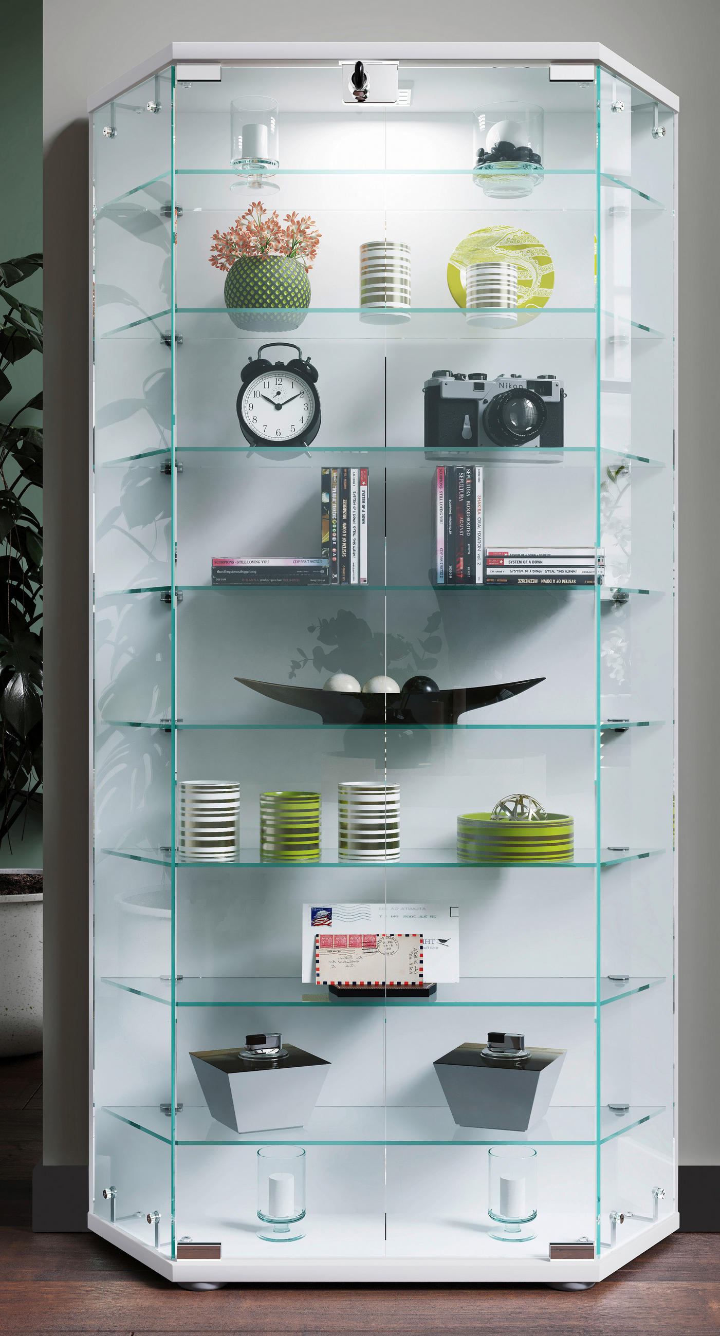 VITRINSKÅP  i vit  - vit/svart, Design, trämaterial/glas (83/114/17cm) - MID.YOU