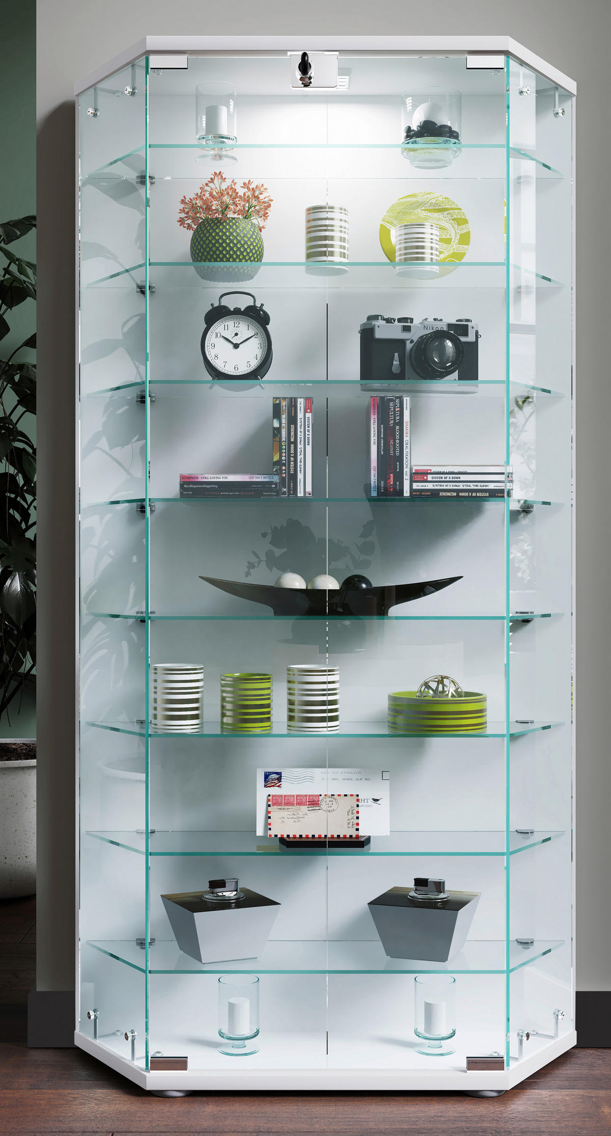 VITRINE in Weiß  - Transparent/Schwarz, Design, Glas/Holzwerkstoff (83/114/17cm) - MID.YOU