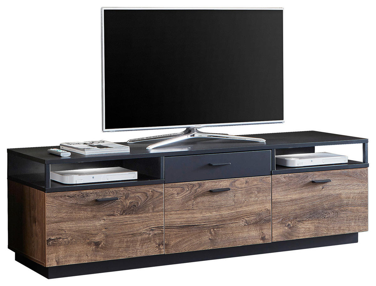 WOHNWAND  in Eichefarben, Dunkelgrau  320/206/50 cm  - Eichefarben/Dunkelgrau, KONVENTIONELL, Glas/Holzwerkstoff (320/206/50cm) - Cantus