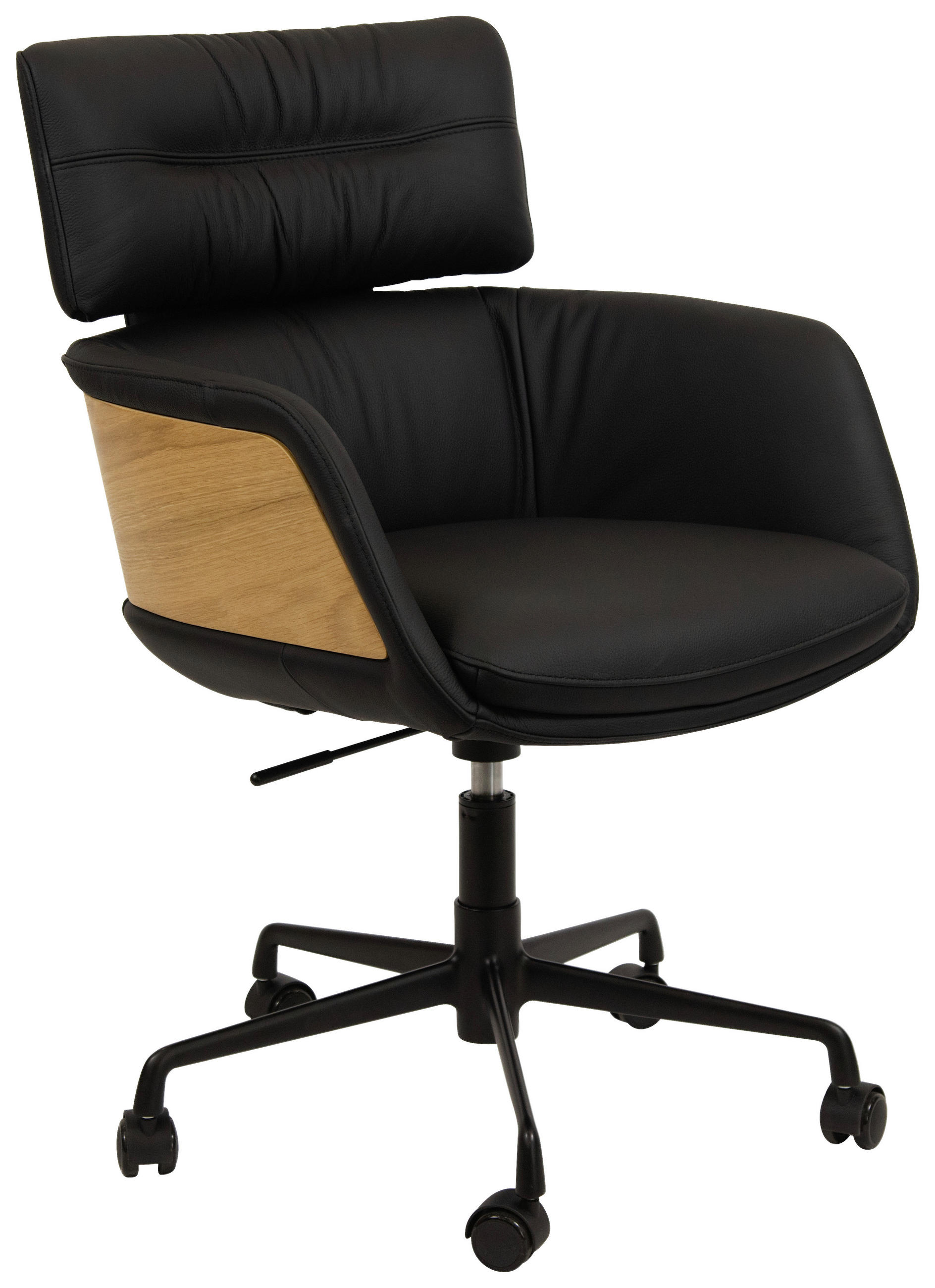 DREHSTUHL Schwarz, Eichefarben  - Eichefarben/Schwarz, Design, Leder/Holz (62/91/66cm) - Dieter Knoll