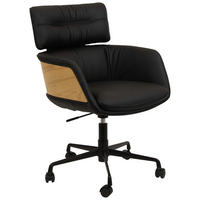 DREHSTUHL Schwarz, Eichefarben  - Eichefarben/Schwarz, Design, Leder/Holz (62/91/66cm) - Dieter Knoll