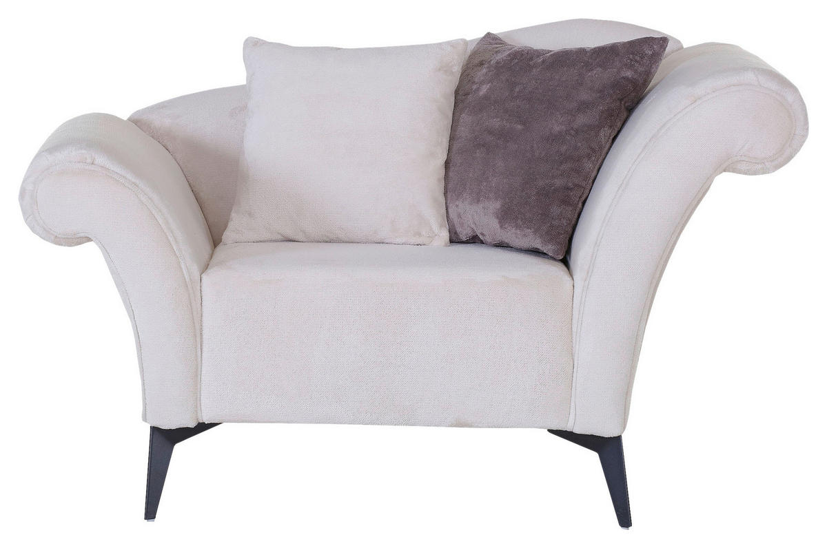 SESSEL in Plüsch Weiß, Grau  - Schwarz/Weiß, Design, Textil/Metall (138/83/85cm) - Ambia Home