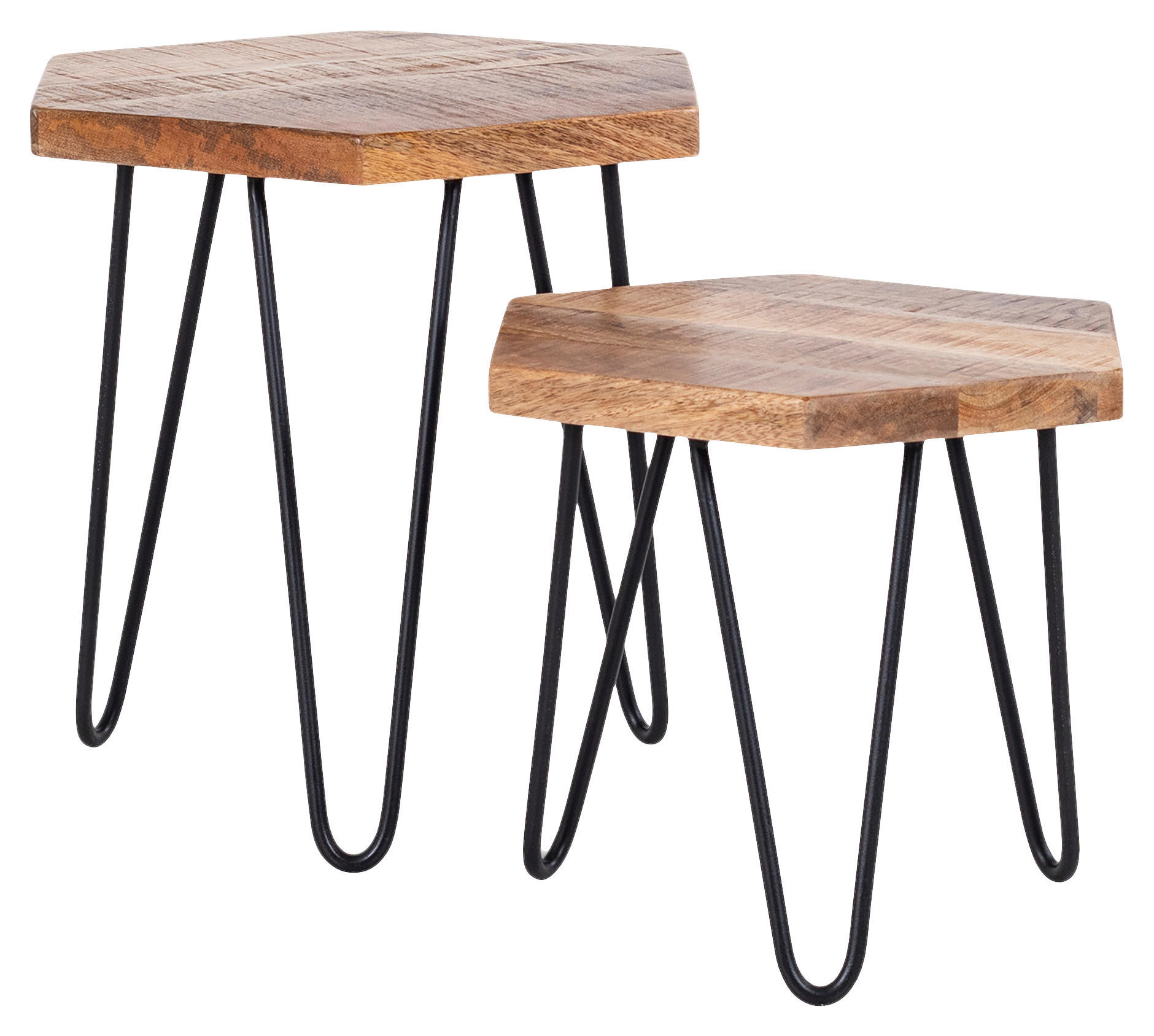 SATZTISCH Mangoholz massiv sechseckig Naturfarben, Schwarz  - Schwarz/Naturfarben, MODERN, Holz/Metall - MID.YOU