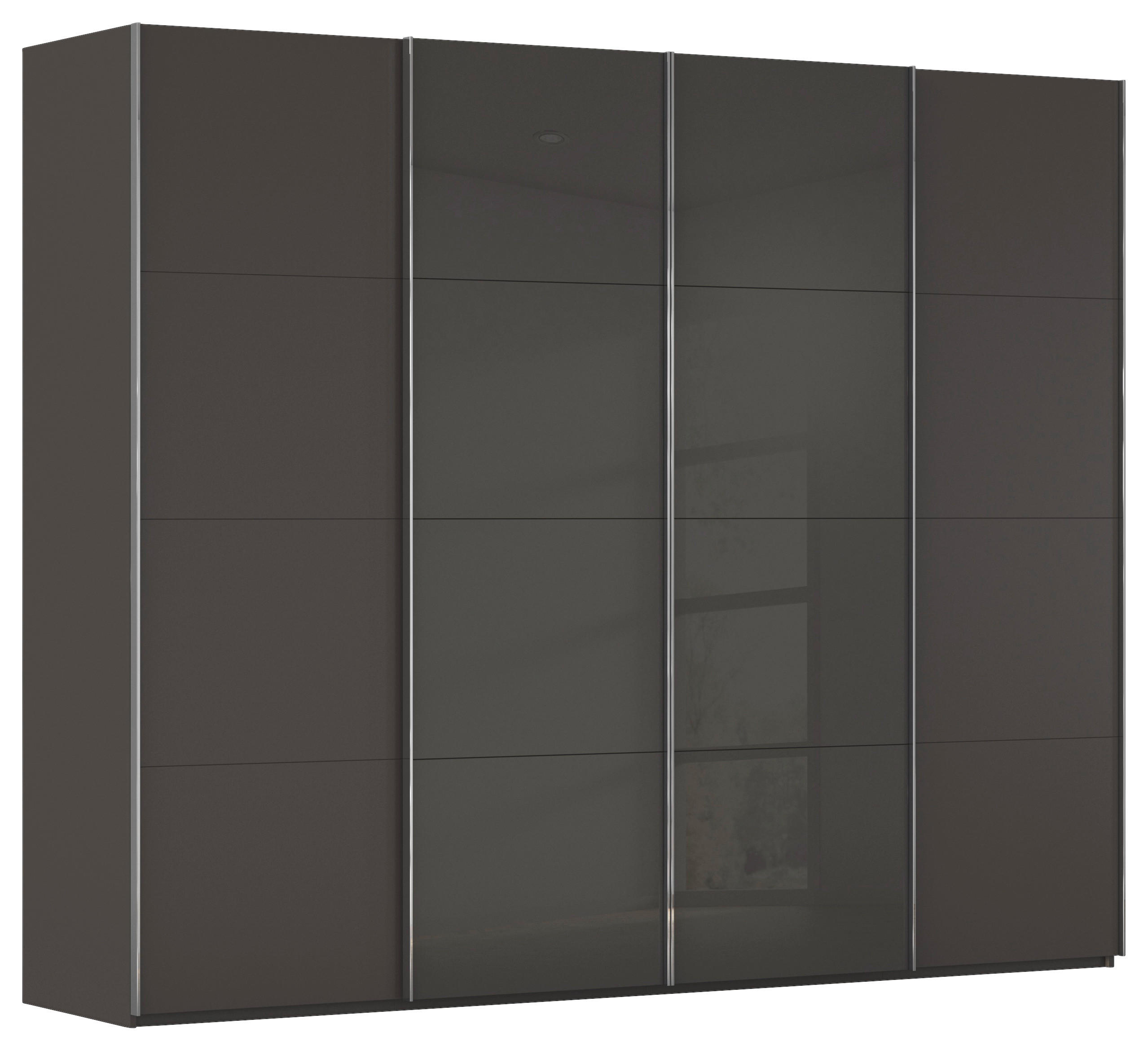 SCHWEBETÜRENSCHRANK 271/235/68 cm 4-türig Graphitfarben, Dunkelgrau  - Chromfarben/Dunkelgrau, KONVENTIONELL, Glas/Holzwerkstoff (271/235/68cm) - Novel