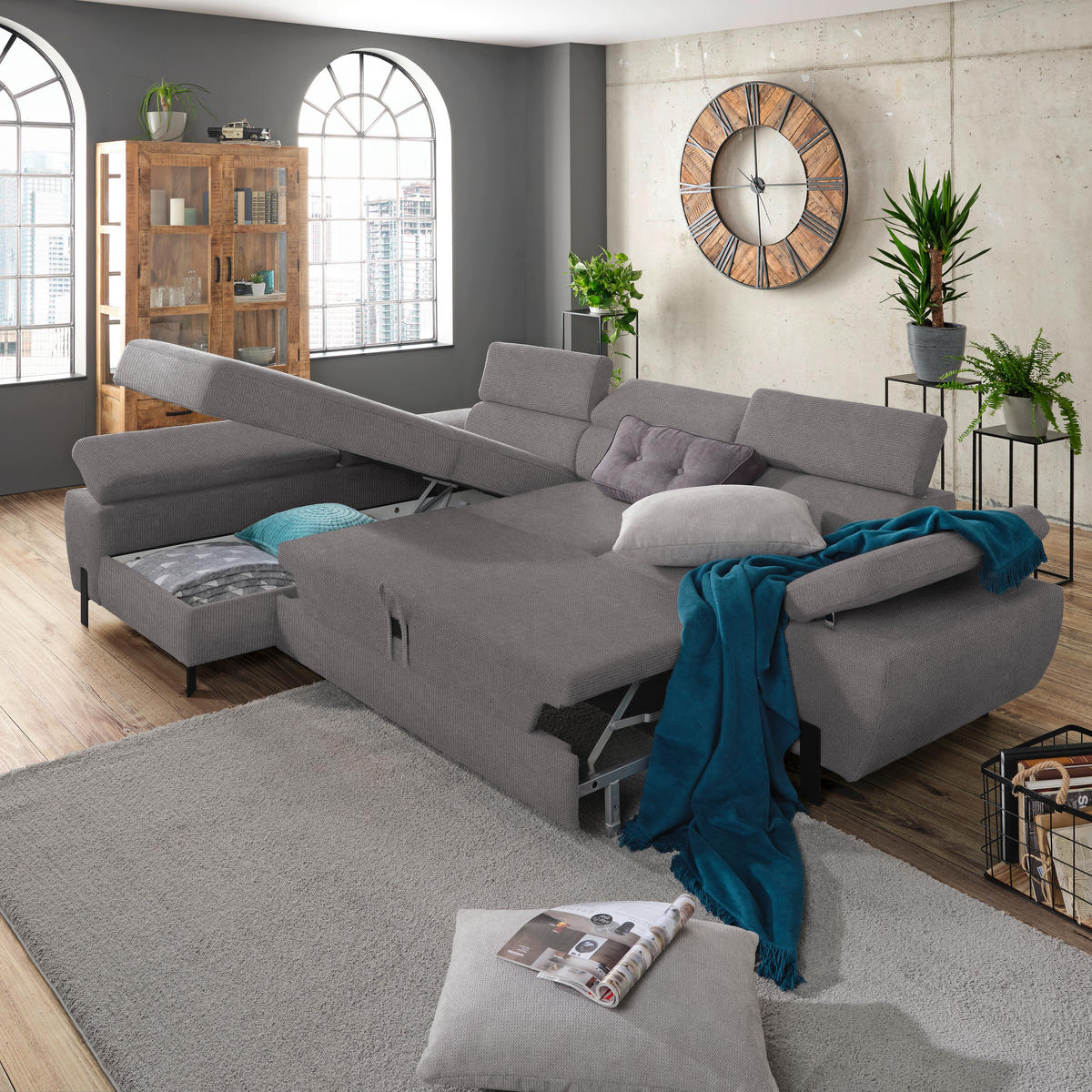 HÖRNSOFFA i vävt tyg mörkgrå  - mörkgrå/svart, Modern, metall/textil (93/90/277cm) - MID.YOU