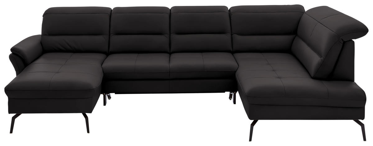 WOHNLANDSCHAFT in Echtleder Schwarz  - Schwarz, Design, Leder/Metall (181/336/206cm) - Beldomo Speed