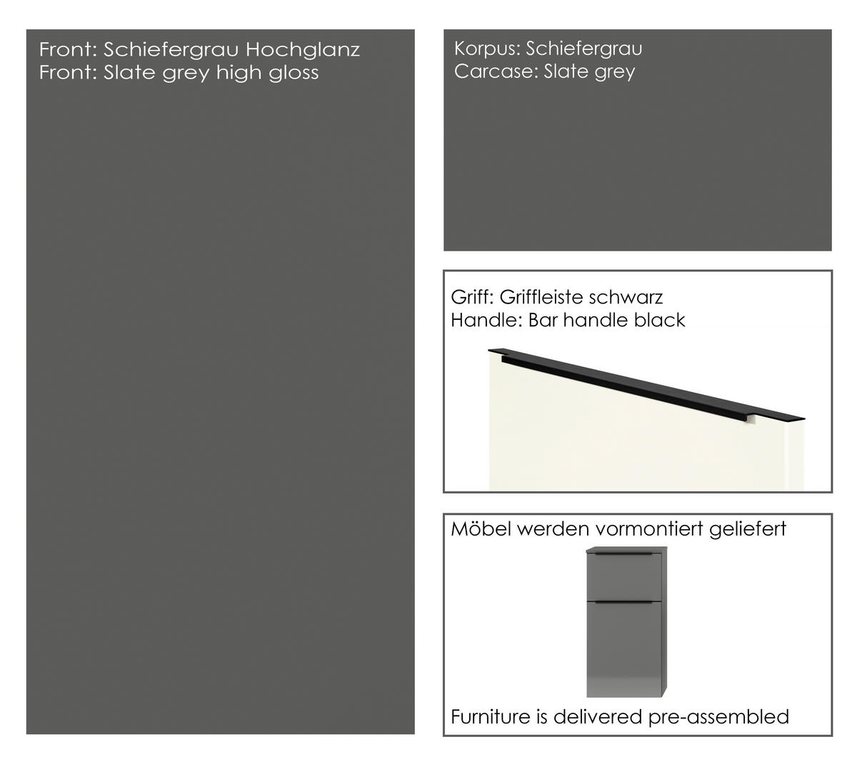 BADEZIMMER 3-teilig  in 81 cm  - Schieferfarben/Schwarz, MODERN, Holzwerkstoff/Stein (81cm) - Nobilia