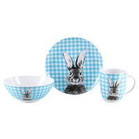 FRÜHSTÜCKSSERVICE Weiß, Hellblau Happy Bunny 3-teilig 1 Personen  - Weiß/Hellblau, Basics, Keramik - Creatable