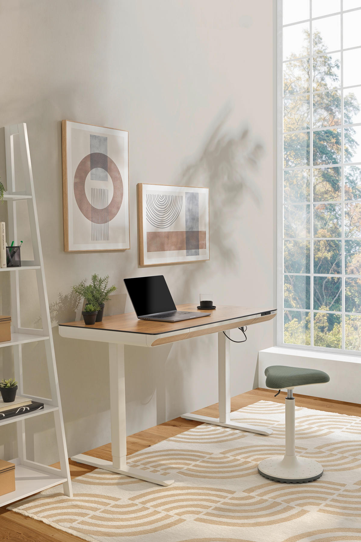 SKRIVBORD 120/70/73-118 cm  i vit, ek Artisan  - vit/ek Artisan, Klassisk, metall/trämaterial (120/70/73-118cm) - Xora