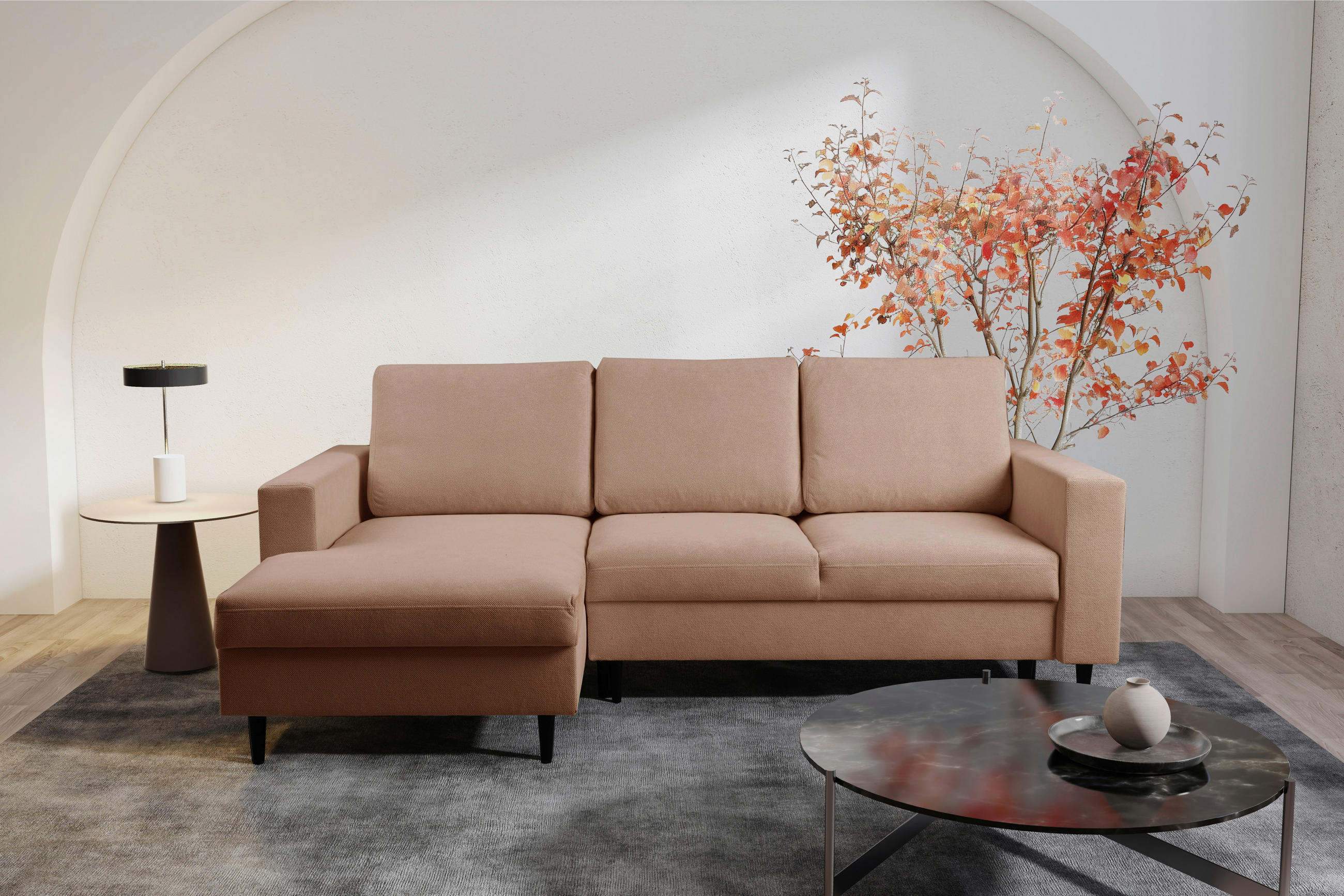 ECKSOFA in Struktur Braun  - Schwarz/Braun, Modern, Holz/Kunststoff (145/230cm) - MID.YOU