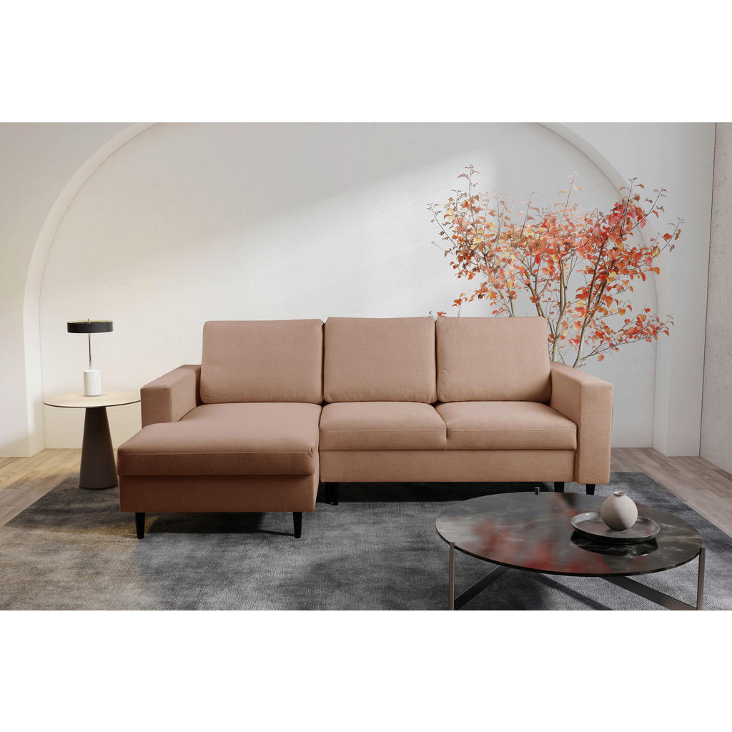Thumbnail - Mid.you Ecksofa, Braun, Textil, Buche, Hartholz, 3-Sitzer, Füllung: Polyurethan (Pur), Silikon, Ottomane links, L-Form, ...