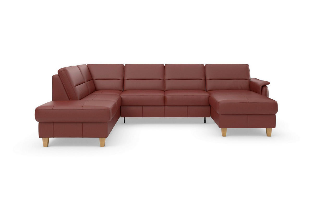 SEDACIA SÚPRAVA, textil, koža, červenohnedá - červenohnedá/farba duba, Basics, koža/drevo (212/308/163cm) - Sit & More