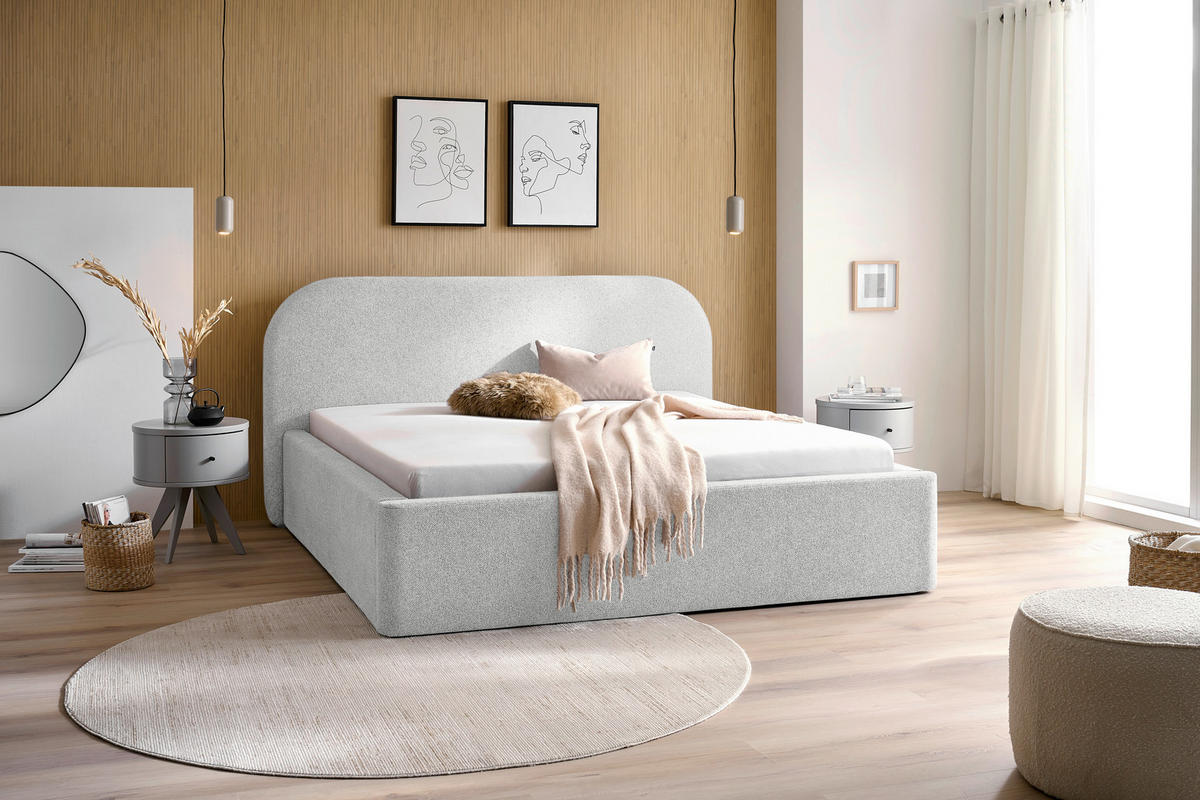 POLSTERBETT 180/200 cm  in Creme  - Creme/Schwarz, Design, Holz/Textil (180/200cm) - Boxxx